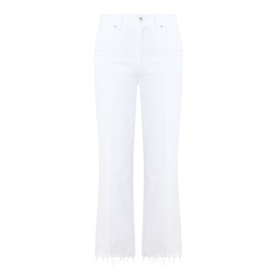 FRAME DENIM Wide Leg jeans in White Raw Fray, cropped length with raw frayed hem, five-pocket style