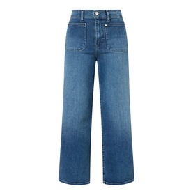 FRAME DENIM Le Slim Palazzo High-Rise Wide Leg Jeans in Archive blue, wide-leg cut with front patch pockets and faded denim details.