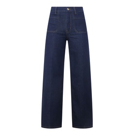 FRAME DENIM Le Slim Palazzo Wide-Leg Jeans in Rinse, high-rise with front patch pockets, pressed creases and clean hems