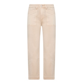 Paige straight-leg jeans in Vintage Warm Sand with front patch pockets and contrast stitching detail, cropped ankle length