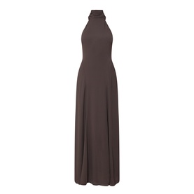 Samsoe & Samsoe mulch halterneck maxi dress in viscose with open back and front split, floor-length silhouette