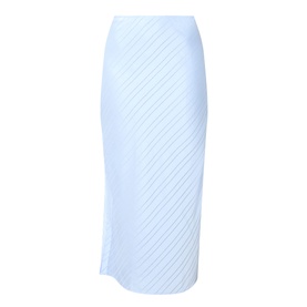 Samsoe & Samsoe skirt in Windsurfer blue, midi length with diagonal ribbed texture and side split
