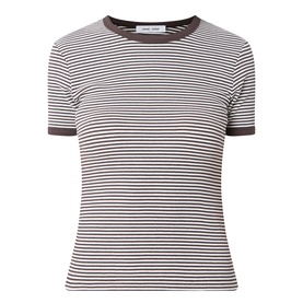 Samsoe & Samsoe striped cotton T-shirt in Mulch St., featuring dark contrast crew neck and sleeve cuffs, slim fit