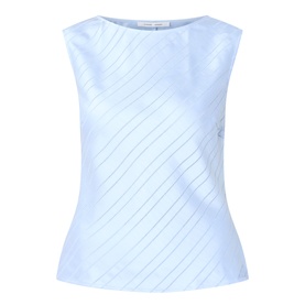 Samsoe & Samsoe Saagne Tonal Striped Blouse in Windsurfer, sleeveless with wide round neckline, diagonal tonal stripes and satin finish