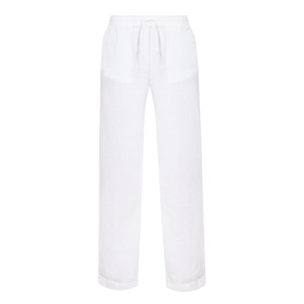 Samsoe & Samsoe white linen trousers with drawstring waist, wide-leg silhouette and side pockets