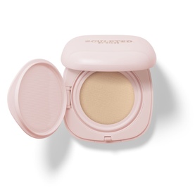 Sculpted by Aimee Cream Cushion Foundation Refill in open pink compact, showing cushion applicator pad in light beige shade