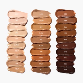 Sculpted by Aimee Cream Cushion Foundation Refill shade range swatches showing 24 shades from fair to deep on white background