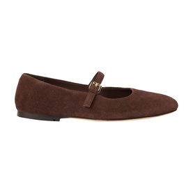 Whistles brown suede Mary Jane ballet flat with gold-tone buckle strap and flat sole