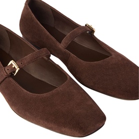 Whistles brown suede Mary Jane ballet flats with square toe, single ankle strap and gold buckle detail