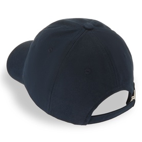 Anine Bing Jeremy Collegiate Logo Cap in blue cotton, rear view showing adjustable back strap and gold metal fastening