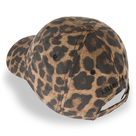 Anine Bing Jeremy Leopard Cap in leopard-print cotton, rear view showing adjustable fastening and embroidered logo detail