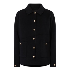 Anine Bing black wool-cashmere jacket with gold buttons, spread collar, and front patch pockets