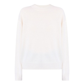 Anine Bing Lee Cashmere Sweater in cream with crew neckline, dropped shoulders, long sleeves, and ribbed trims