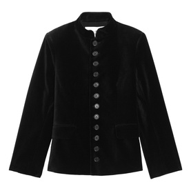 Zadig black velvet jacket with mandarin collar, decorative button front fastening, and two front pockets