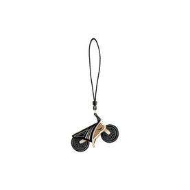 Zadig black and gold-tone leather bicycle charm with black cord strap, miniature wheel and wing detailing
