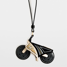 Zadig black motorcycle pendant necklace with gold-tone detailing on adjustable black cord