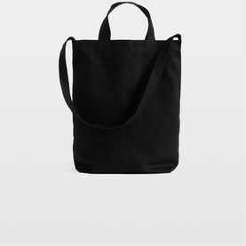 Zadig black canvas tote bag with short top handles and detachable long shoulder strap, structured rectangular silhouette