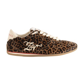 Zadig brown leopard-print pony hair lace-up trainer with gold logo embroidery and cream sole