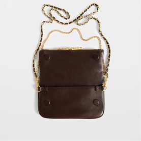 Zadig brown leather crossbody bag with gold-tone chain strap featuring leopard print fabric detail and gold clasp fastening
