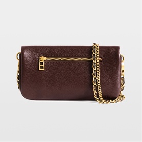 Zadig purple pebbled leather crossbody bag with gold-tone zip and chunky chain strap, rear view