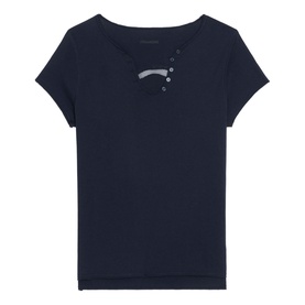Zadig blue short-sleeve T-shirt with V-neckline, button detail, and relaxed fit