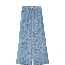 Zadig Eli Denim High-Rise Wide Leg Jeans in blue with all-over laser floral motif, wide-leg silhouette and multiple pockets