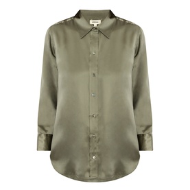 L'Agence Smokey Olive 100% silk blouse with pointed collar, button-front fastening and relaxed fit