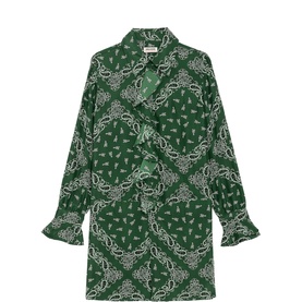 Zadig green bandana-print wrap mini dress with V-neckline, long sleeves and frill cuffs