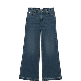 Zadig blue wide-leg jeans with high rise, contrast stitching, and raw hem finish