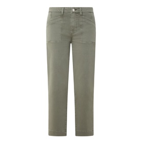 Paige Quincy Ankle Straight-Leg Jeans in Vintage Ivy Green, mid-rise with patch pockets and zip fly, straight-ankle cut