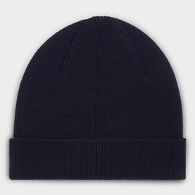 Paul Smith Access wool beanie in navy blue, featuring a wide ribbed folded cuff and smooth knit crown