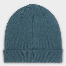 Paul Smith Access 43A Blue wool beanie hat with ribbed cuff and centre seam detail, flatlay view