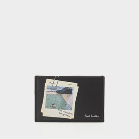 Paul Smith Access black calf leather cardholder with photographic postcard graphic print and signature logo detail.
