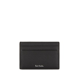 Paul Smith black leather card holder with multiple card slots and silver logo script on front face.