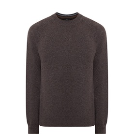 Paul Smith merino wool crew neck jumper in dark brown marl, with ribbed collar, cuffs and hem