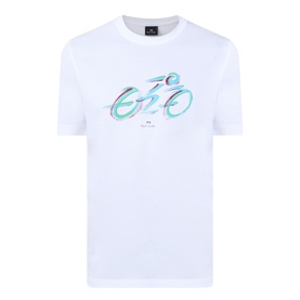 Paul Smith Cycle Logo T-Shirt in white with turquoise and blue cyclist graphic print, crew neck, short sleeves