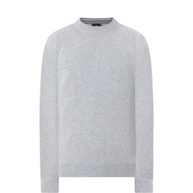 Paul Smith wool crew neck jumper in grey melange, relaxed fit with ribbed cuffs, hem and neckline