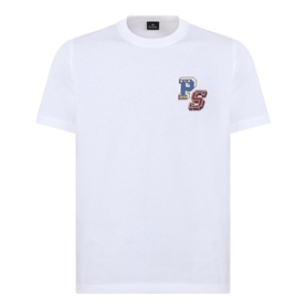 Paul Smith PS Crew Neck T-shirt in white cotton, featuring embroidered blue and red PS logo on chest