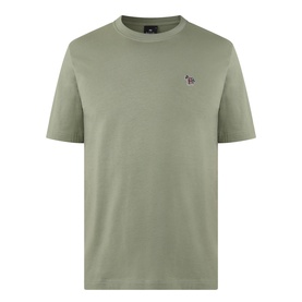 Paul Smith Crew Neck T-shirt in light grey green with embroidered zebra logo badge on chest, short sleeves, 100% cotton