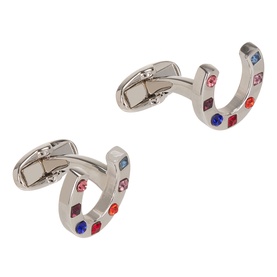 Paul Smith Access Cuff Links in silver-tone horseshoe design set with multicoloured red, blue and pink silica stones