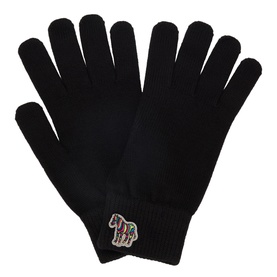 Paul Smith Access black wool knitted gloves with multicolour zebra logo patch on cuff