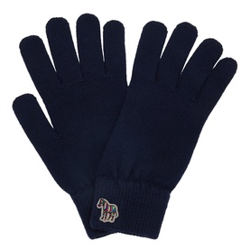 Paul Smith Access navy blue wool knitted gloves with signature zebra logo badge on cuff