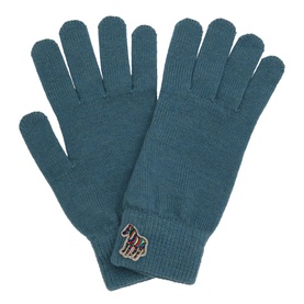 Paul Smith Access 43A Blue wool knit gloves with ribbed cuffs and zebra logo patch detail