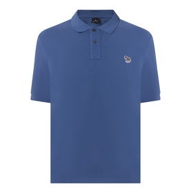 Paul Smith indigo blue cotton polo shirt with embroidered zebra logo badge and three-button placket, short sleeves