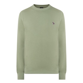 PS Paul Smith Regular Fit Zebra Sweatshirt in sage green with embroidered zebra logo badge on chest, crew neck, ribbed cuffs and hem