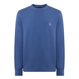 Paul Smith sweatshirt in indigo blue with crew neck, ribbed cuffs and hem, and signature zebra logo badge on chest