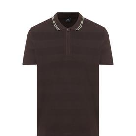 Paul Smith brown cotton polo shirt with quarter-zip collar and contrast tipped stripes, short sleeves