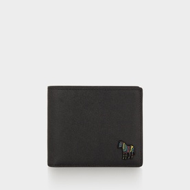 Paul Smith Zebra Logo Bifold Wallet in black leather with multicolour zebra badge detail