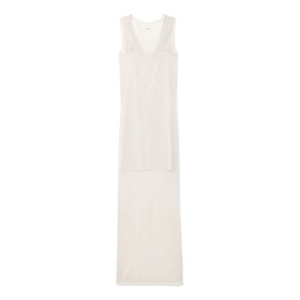 Zadig beige sleeveless maxi dress with V-neckline and layered skirt detail, ghost shot on white background
