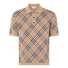Burberry Marlow Check Polo Shirt in Sand IP Check, short sleeves, polo collar, button fastenings, all-over signature check pattern